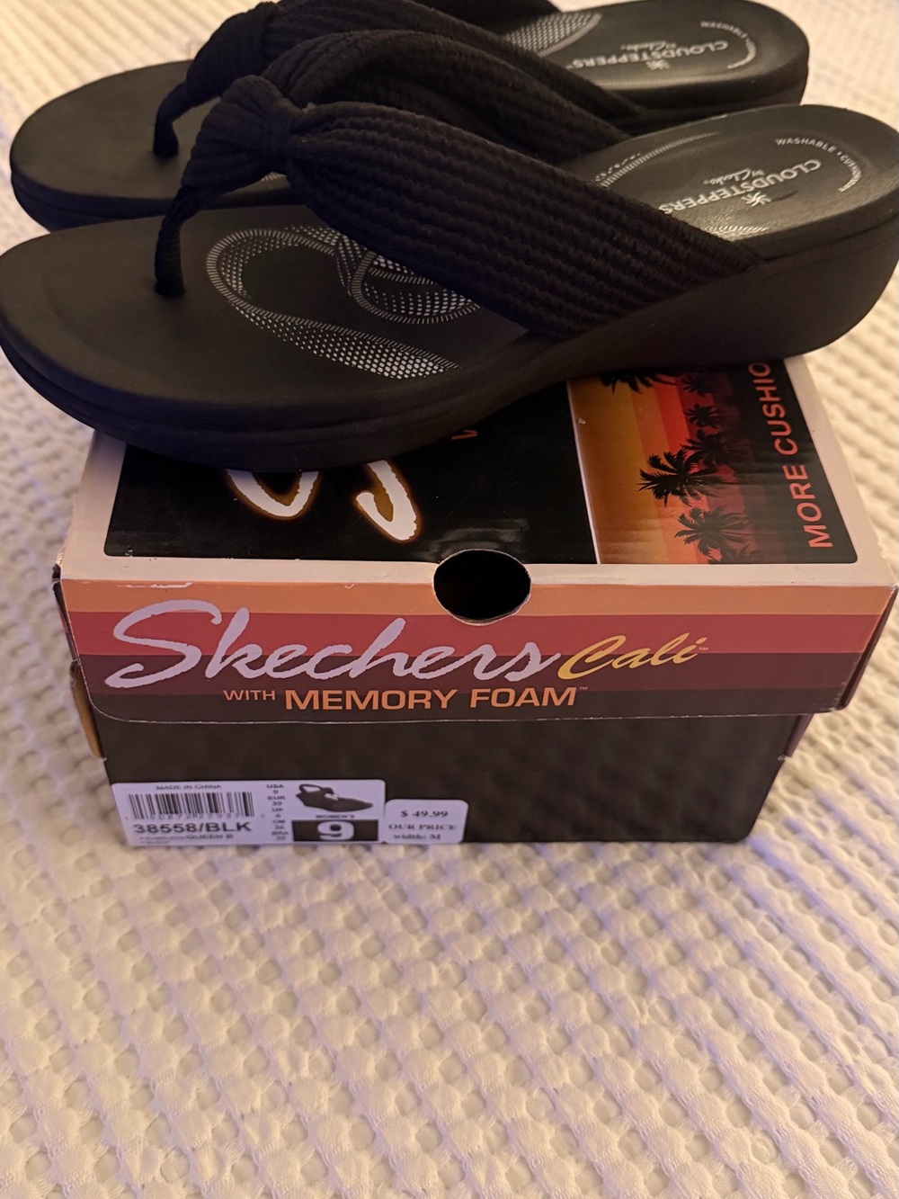 Skechers Cali Women's Black Wedge Thong Sandals
